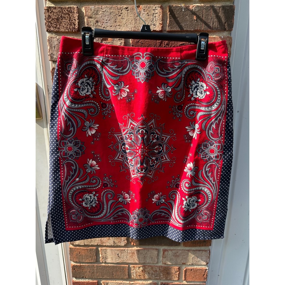 Vtg Live A Little Red Paisley Bandana Print Cotton Mini Skirt Polka Dot Trim 10